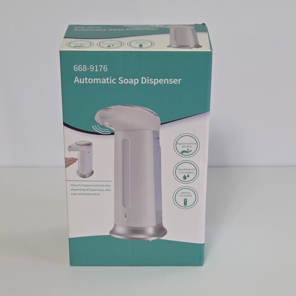 Automatic Touchless Motion Sensor Soap White w/Silver Base Dispenser, 9.5 oz